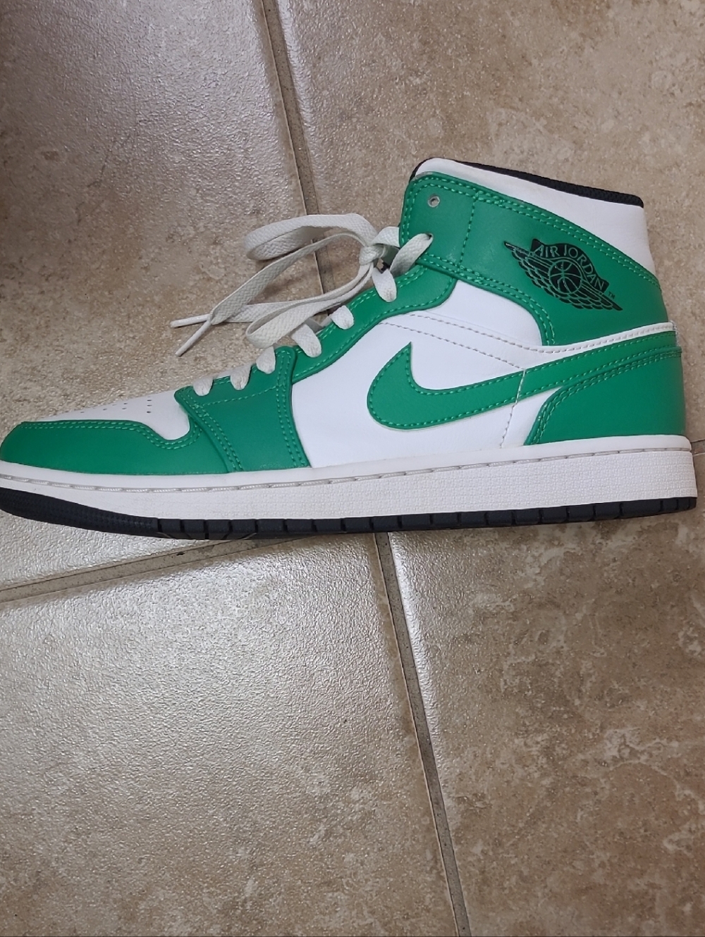 Nike Air Jordan 1 Mid White & Green Leather Sneaker
